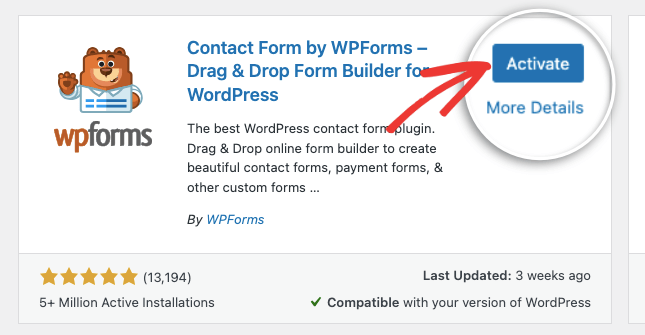 Activate contact form plugin