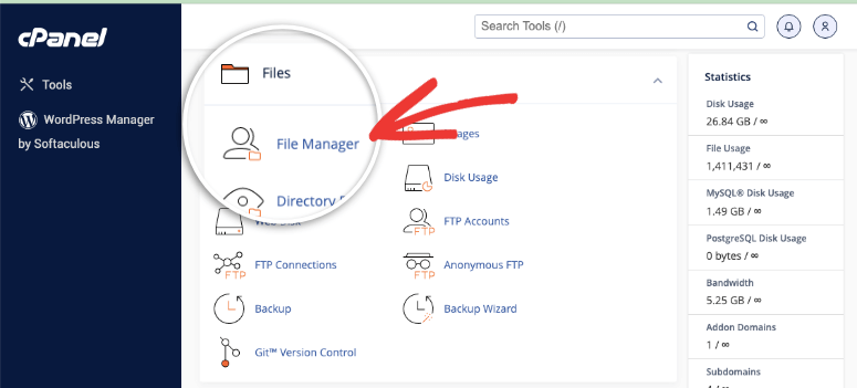File manager in cpanel