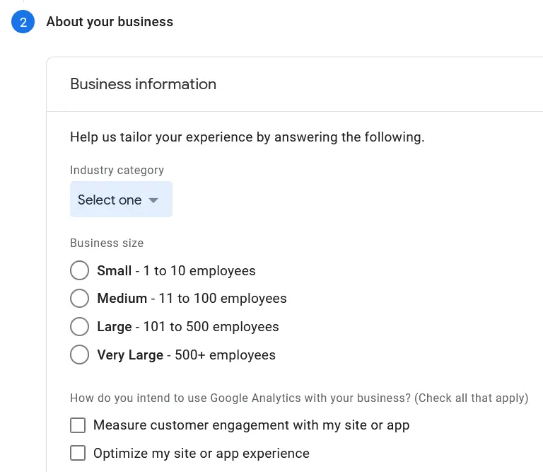 Add business information to Google Analytics account