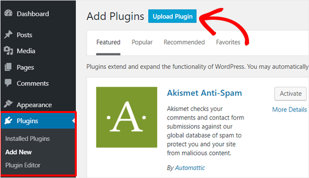 Upload a plugin in WordPress