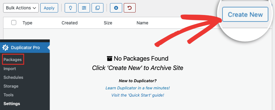 Create new package in Duplicator