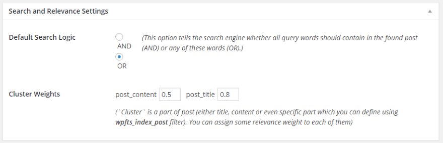 Full Text Search settings