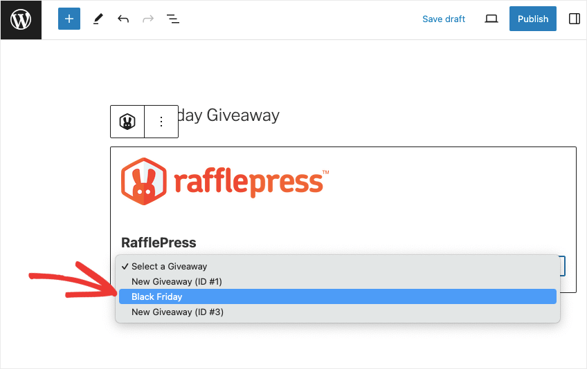 Add RafflePress campaign from dropdown