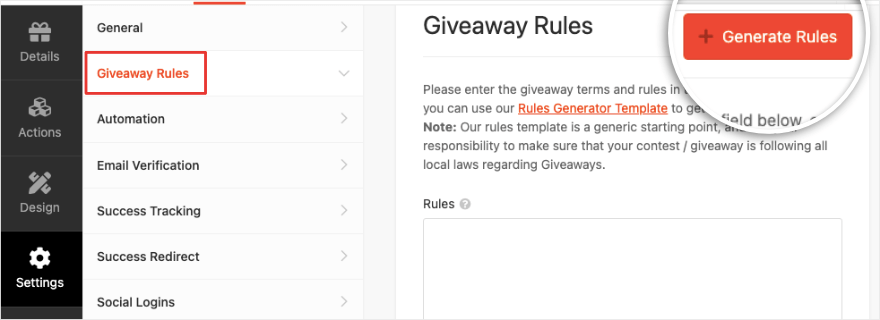 Giveaway rules in RafflePress