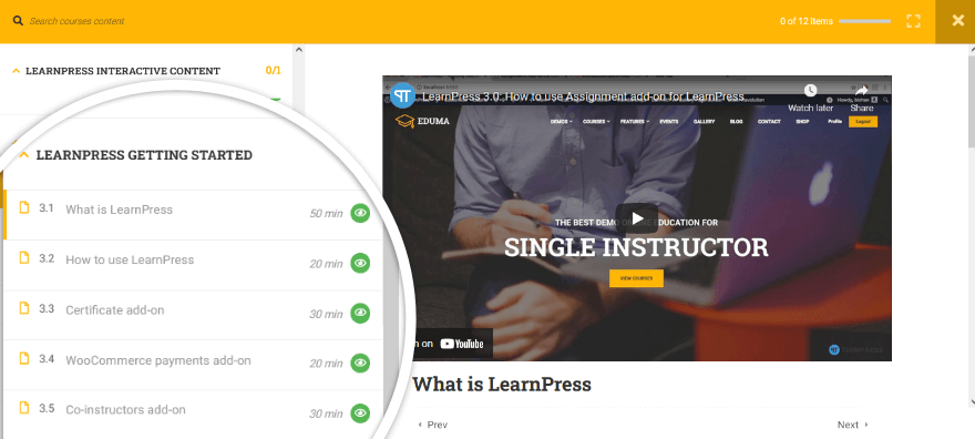 LearnPress interactive content