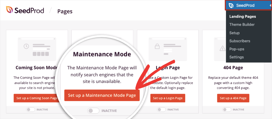 Set up maintenance mode page