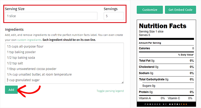 Add ingredients in Nutrifox