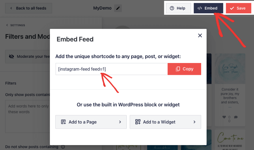 Embed Instagram feed with shortcode
