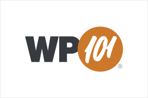 The logo for the WP101 platform, which offers video tutorials, particularly aimed at beginners